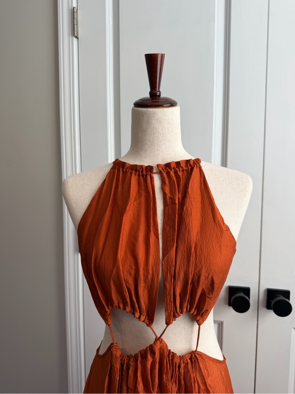 Cult Gaia Orange Amber Thera Cut-Out Maxi Dress Gown, Size Large - Picture 3 of 11